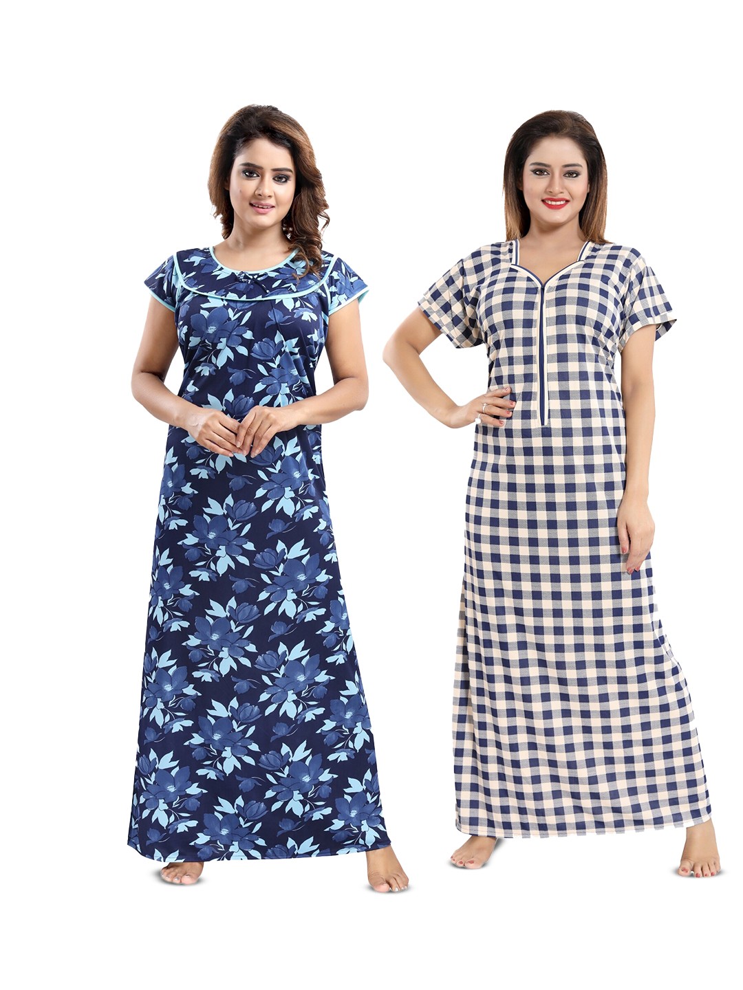 

SHOPPING STATION Pack Of 2 Printed Satin Maxi Nightdresses, Blue