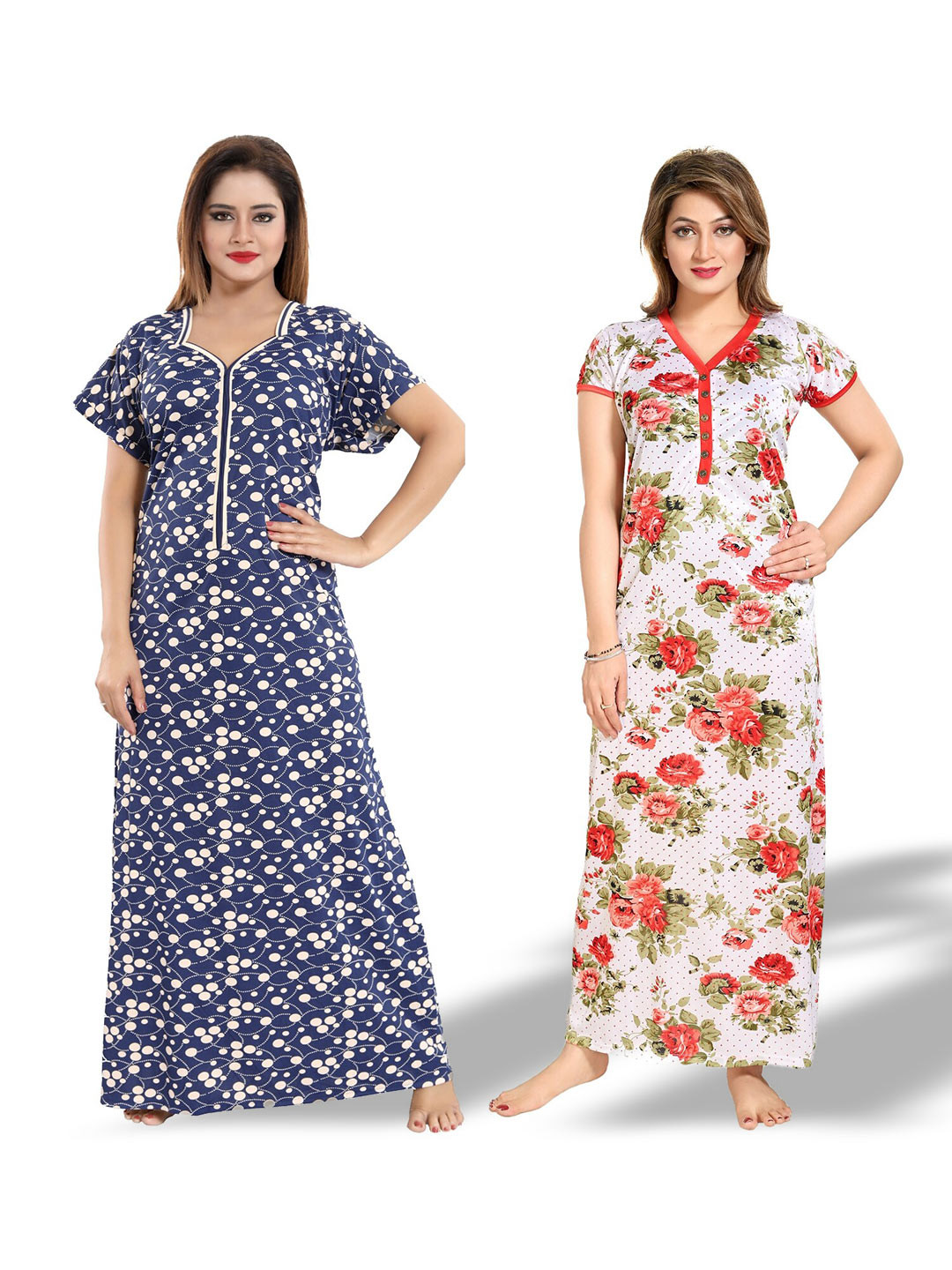 

SHOPPING STATION Pack Of 2 Printed Satin Maxi Nightdresses, Blue