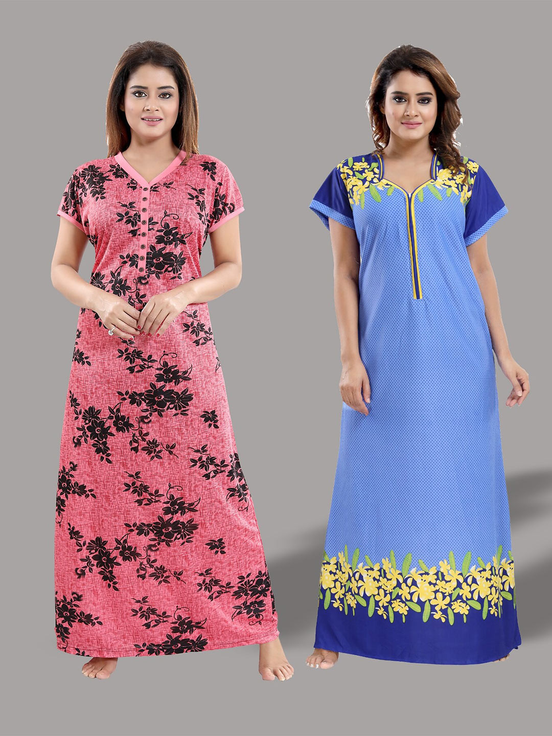 

SHOPPING STATION Pack Of 2 Printed Satin Maxi Nightdresses, Blue