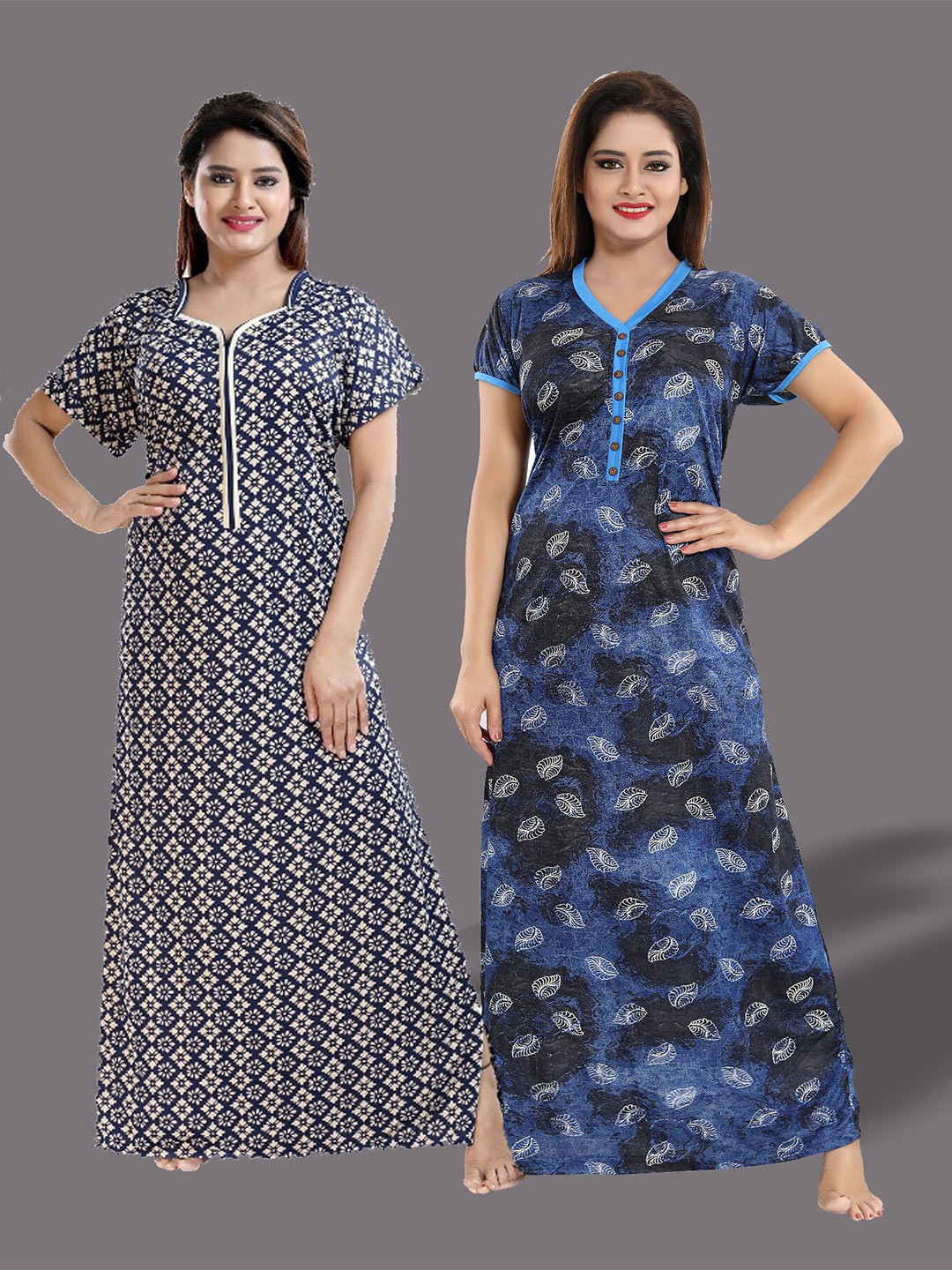 

SHOPPING STATION Pack Of 2 Printed Satin Maxi Nightdresses, Blue