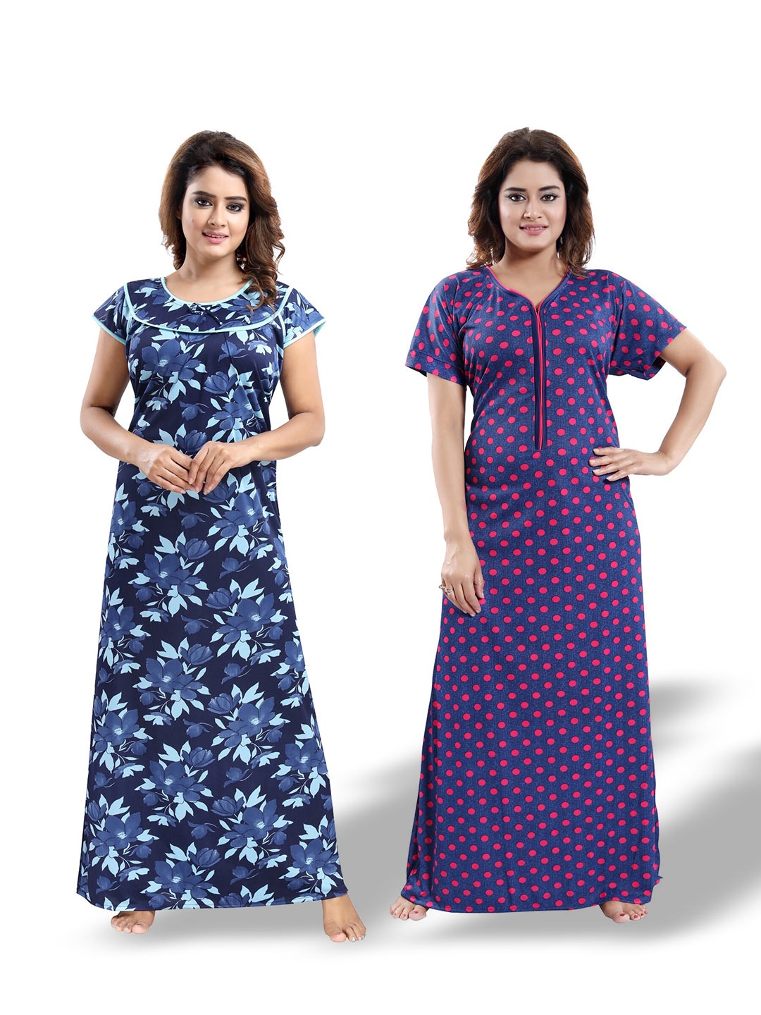 

SHOPPING STATION Pack Of 2 Printed Satin Maxi Nightdresses, Blue