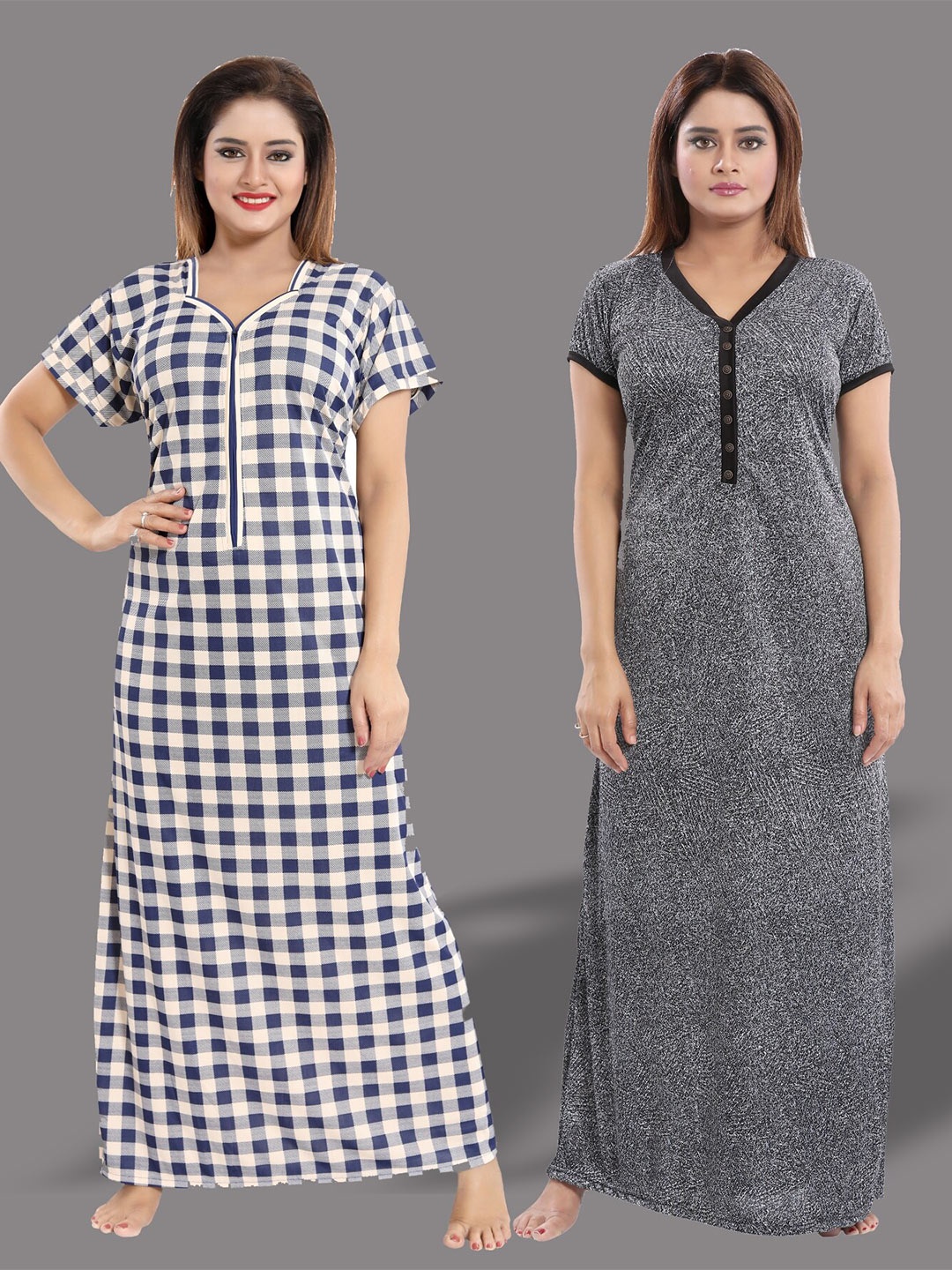 

SHOPPING STATION Pack Of 2 Checked Maxi Nightdress, White