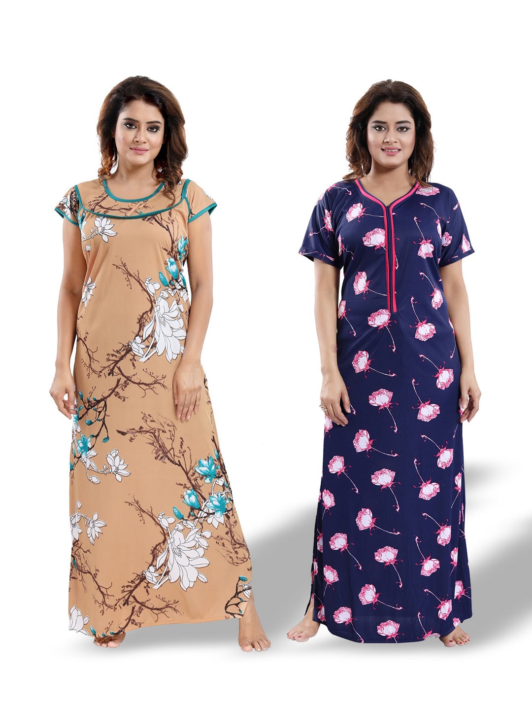 

SHOPPING STATION Pack Of 2 Floral Printed Maxi Nightdress, Blue