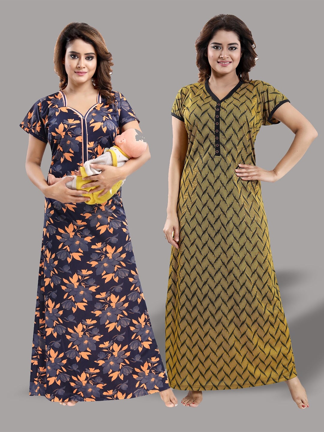 

SHOPPING STATION Pack Of 2 Floral Printed Maxi Nightdress, Black