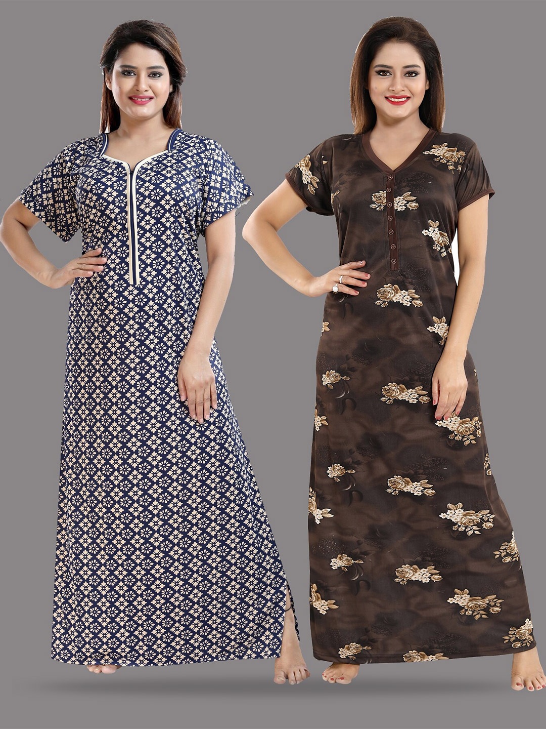 

SHOPPING STATION Pack Of 2 Floral Printed Maxi Nightdress, Navy blue