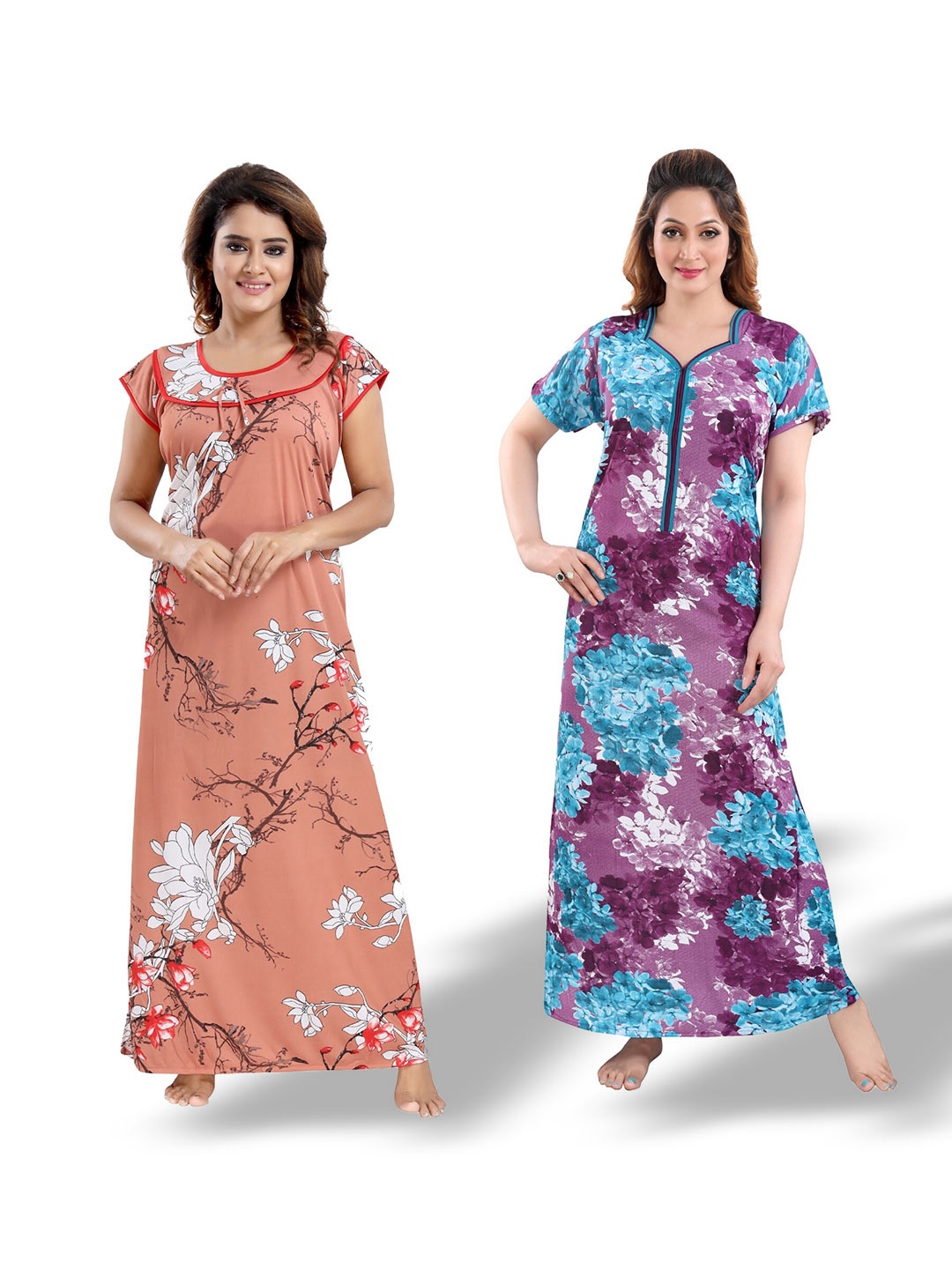 

SHOPPING STATION Pack Of 2 Floral Printed Maxi Nightdress, Pink