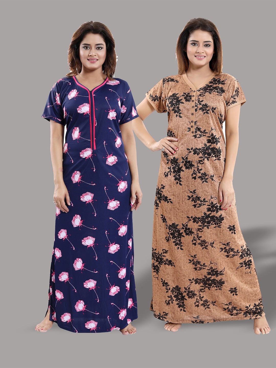 

SHOPPING STATION Pack Of 2 Floral Printed Maxi Nightdress, Blue