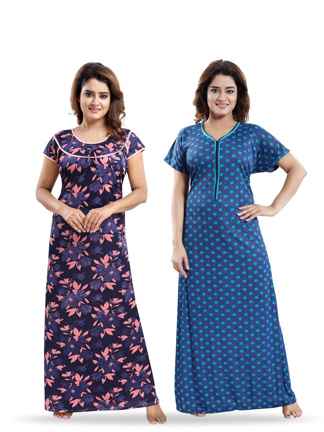 

SHOPPING STATION Pack Of 2 Floral Printed Maxi Nightdress, Navy blue