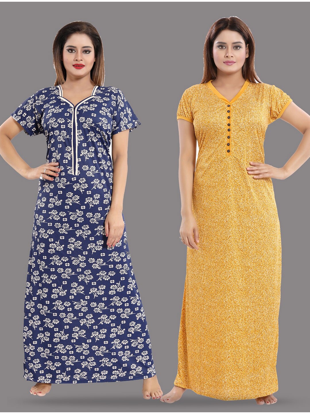 

SHOPPING STATION Pack Of 2 Floral Printed Maxi Nightdress, Blue