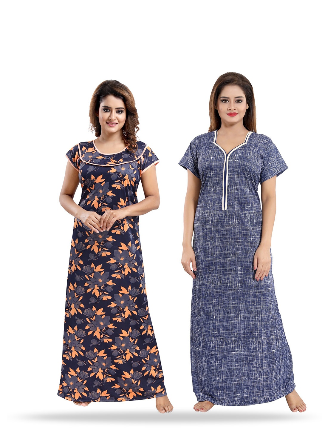 

SHOPPING STATION Pack Of 2 Floral Printed Maxi Nightdress, Blue
