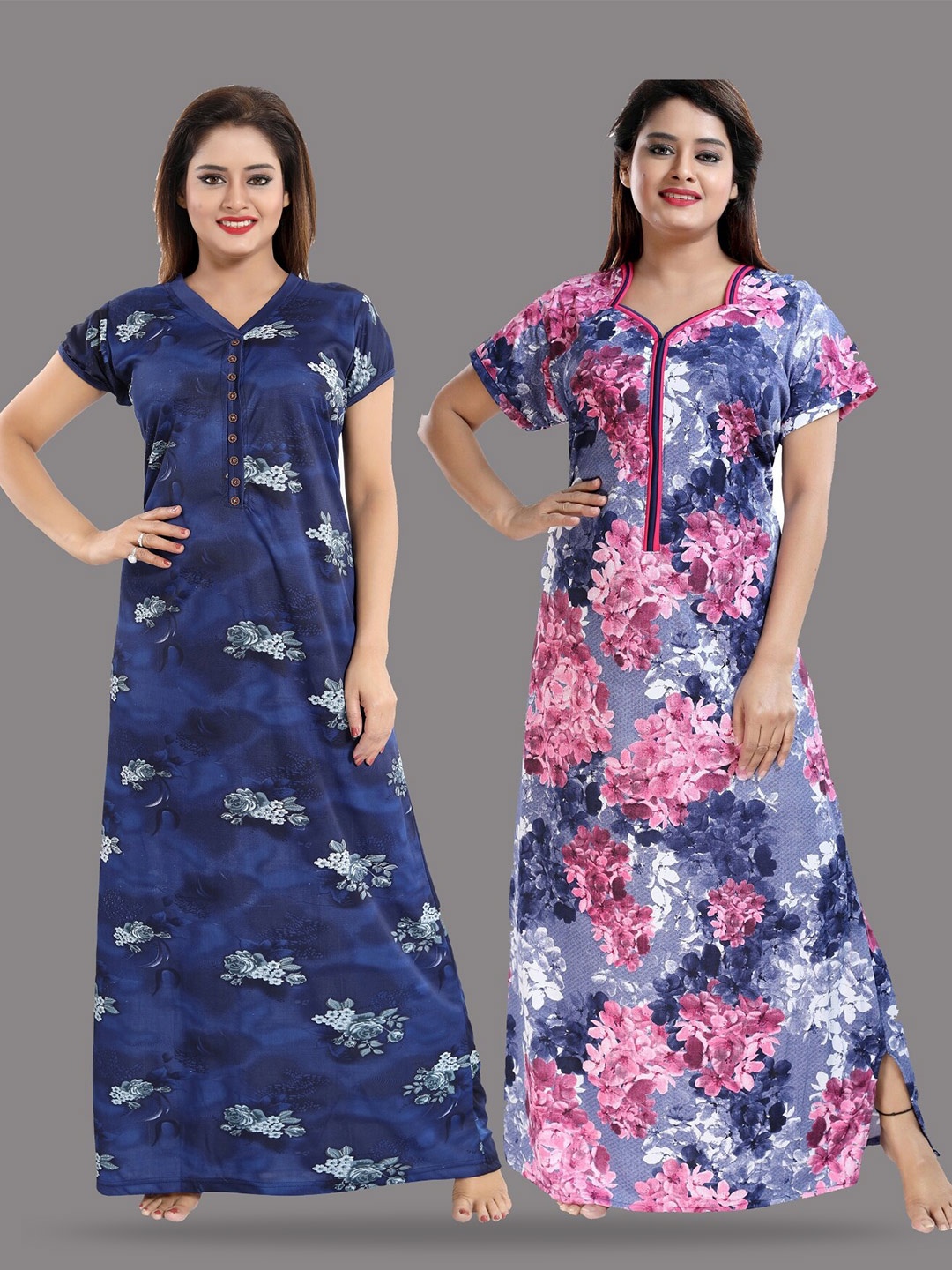 

SHOPPING STATION Pack Of 2 Floral Printed Maxi Nightdress, Blue