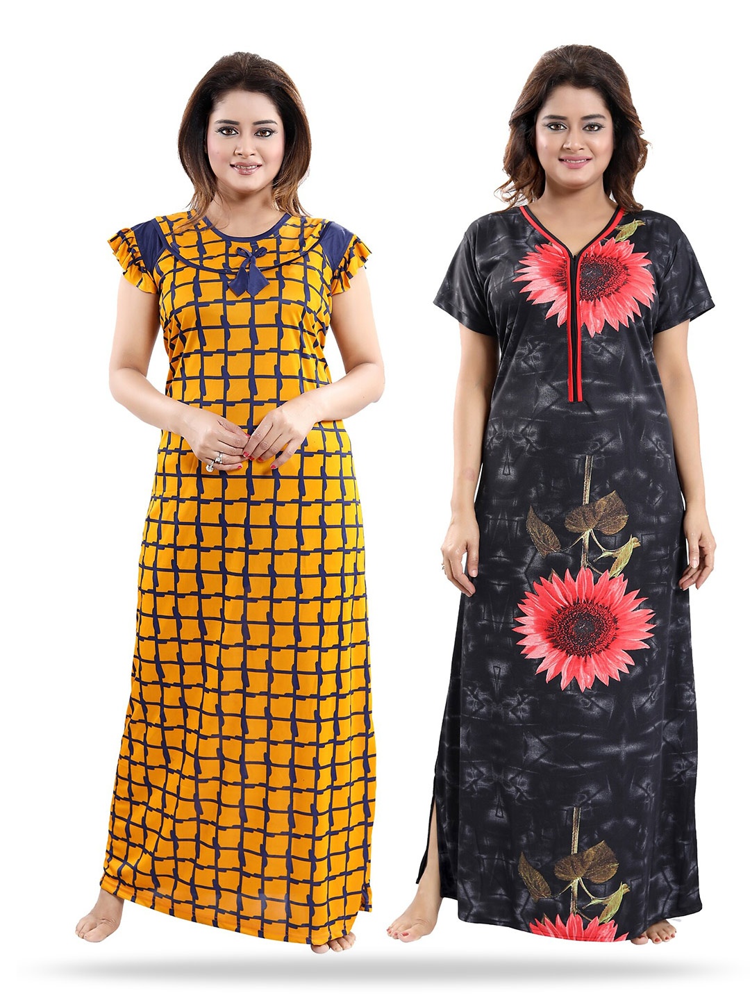 

SHOPPING STATION Pack Of 2 Floral Printed Maxi Nightdress, Yellow