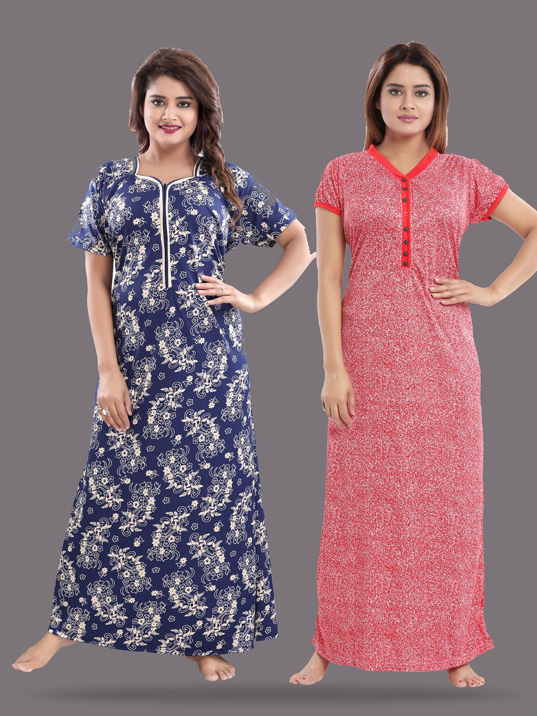

SHOPPING STATION Pack Of 2 Floral Printed Maxi Nightdress, Blue