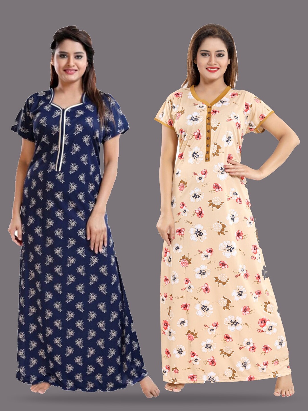 

SHOPPING STATION Pack Of 2 Floral Printed Maxi Nightdress, Navy blue
