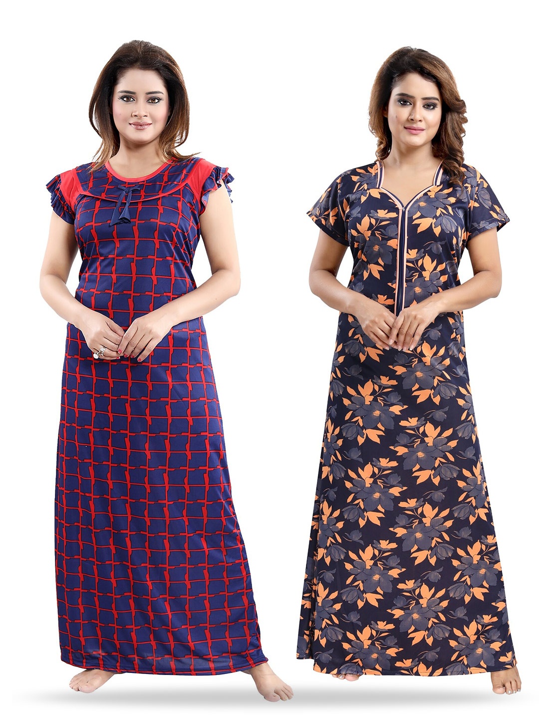 

SHOPPING STATION Pack Of 2 Floral Printed Maxi Nightdress, Blue