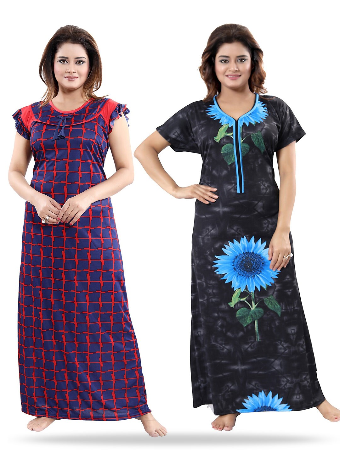 

SHOPPING STATION Pack Of 2 Floral Printed Maxi Nightdress, Blue