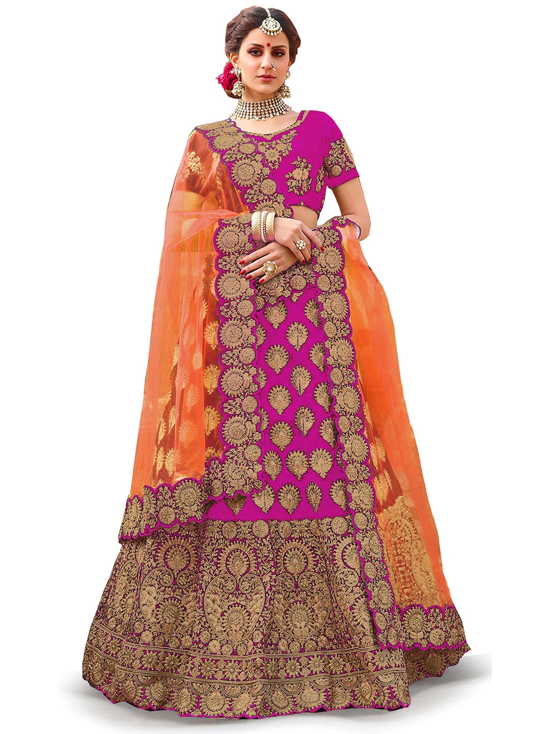

Kedar Fab Embroidered Semi-Stitched Lehenga & Unstitched Blouse With Dupatta, Pink