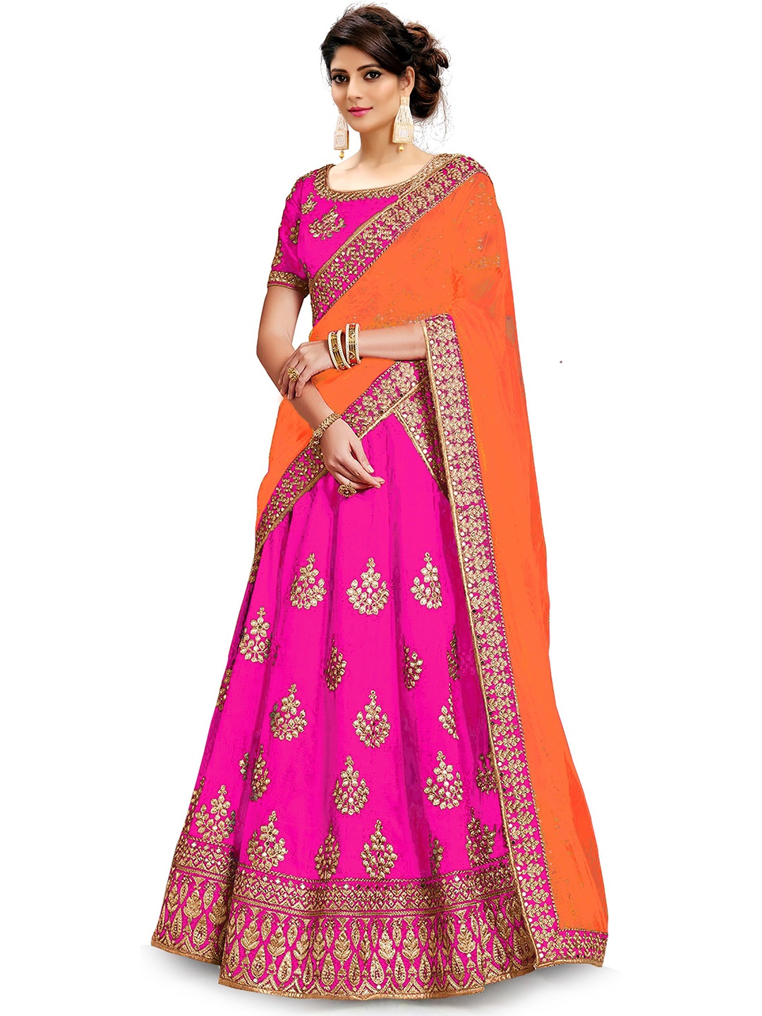 

Kedar Fab Embroidered Semi-Stitched Lehenga & Unstitched Blouse With Dupatta, Pink