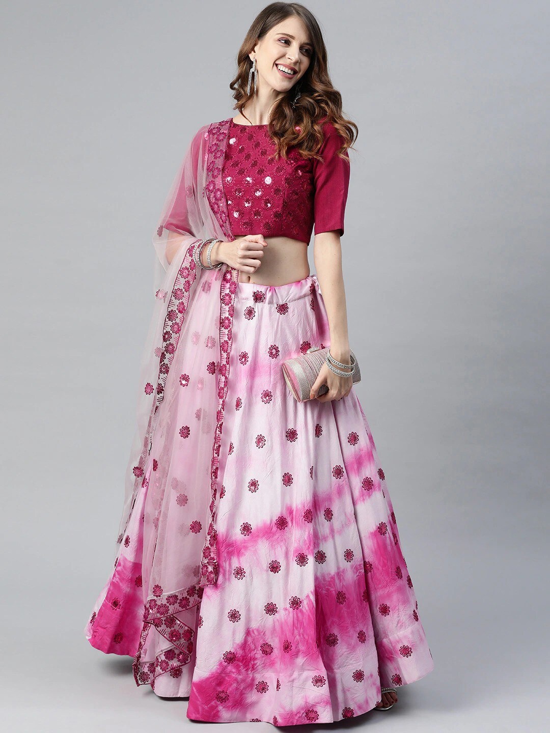

Kedar Fab Embroidered Semi-Stitched Lehenga & Unstitched Blouse With Dupatta, Pink