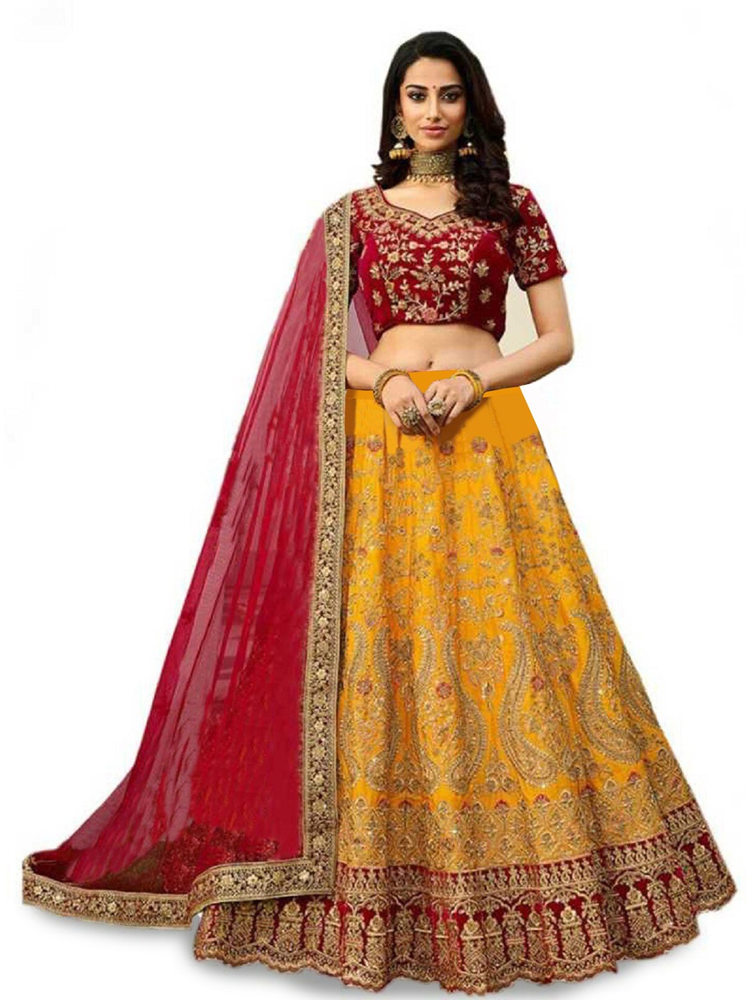 

Kedar Fab Embroidered Semi-Stitched Lehenga & Unstitched Blouse With Dupatta, Yellow