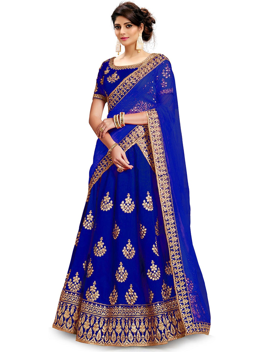 

Kedar Fab Embroidered Semi-Stitched Lehenga & Unstitched Blouse With Dupatta, Blue