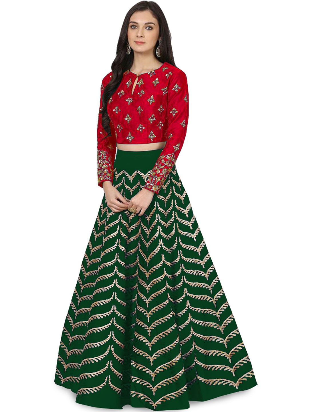 

Kedar Fab Embroidered Semi-Stitched Lehenga & Unstitched Blouse, Green