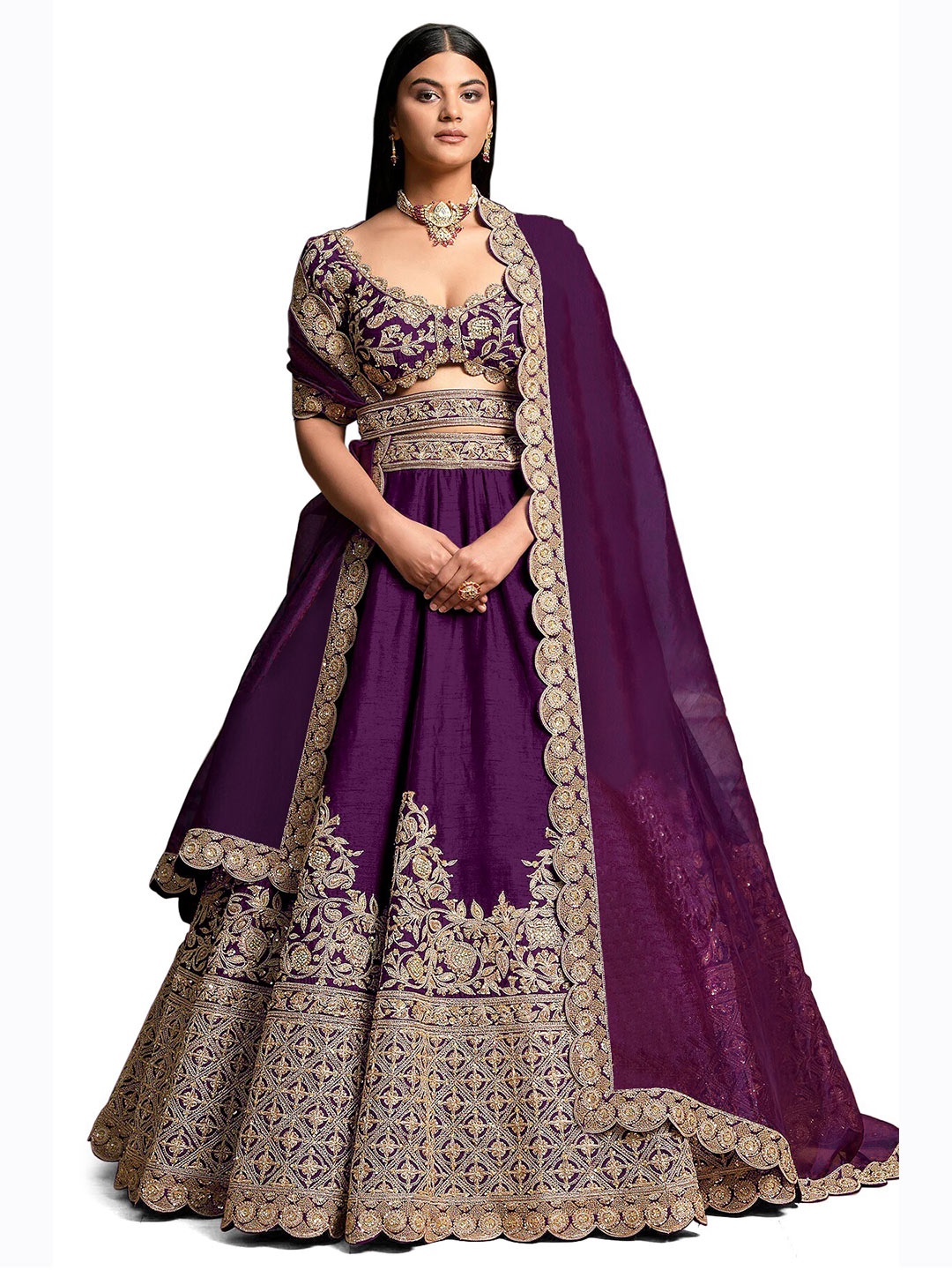 

Kedar Fab Embroidered Semi-Stitched Lehenga & Unstitched Blouse With Dupatta, Purple