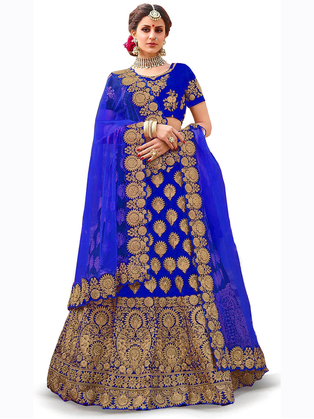 

Kedar Fab Embroidered Semi-Stitched Lehenga & Unstitched Blouse With Dupatta, Blue