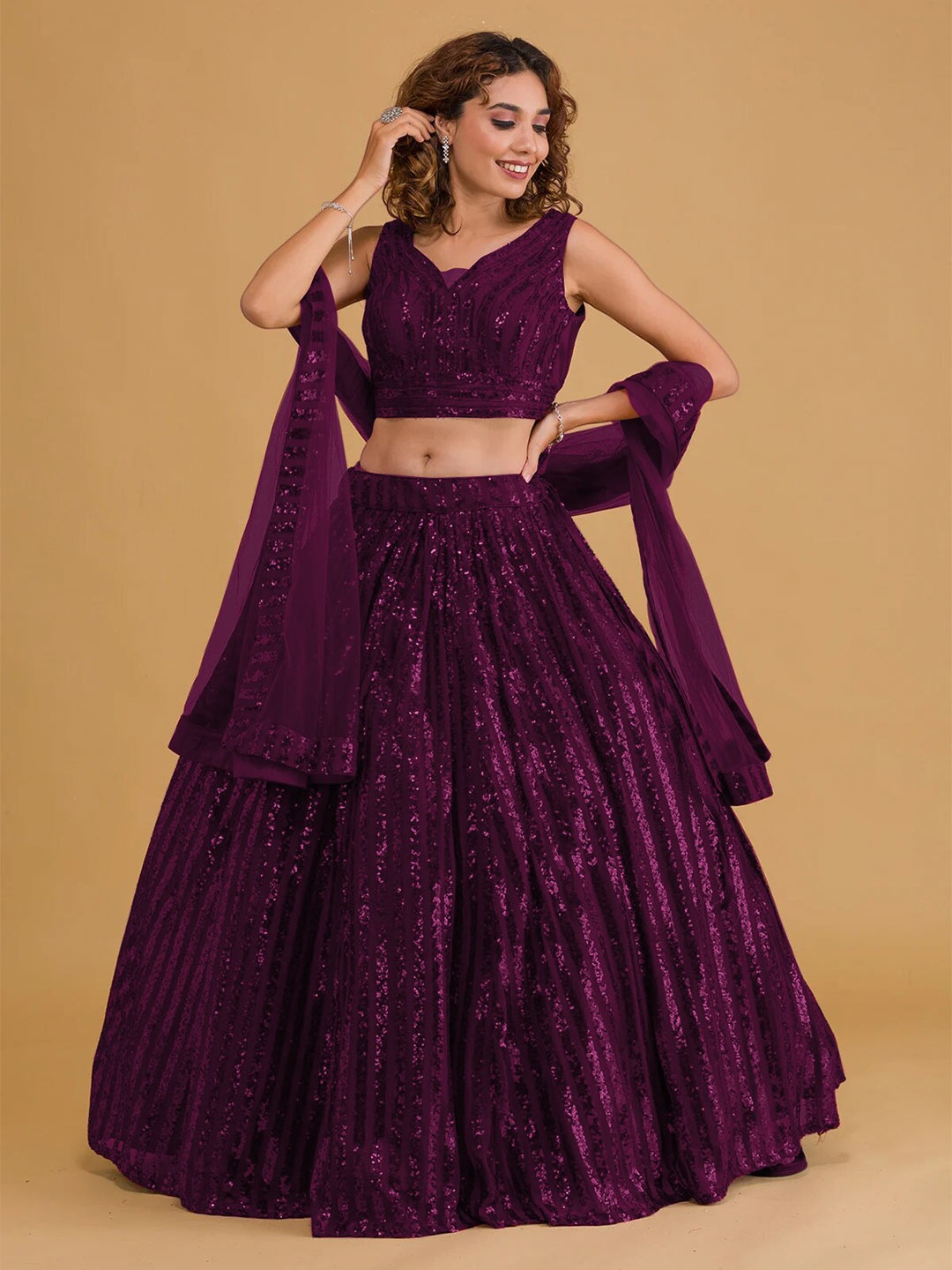 

Kedar Fab Embellished Semi-Stitched Lehenga & Unstitched Blouse With Dupatta, Purple