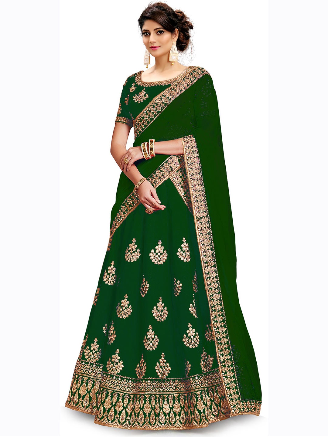 

Kedar Fab Embroidered Semi-Stitched Lehenga & Unstitched Blouse With Dupatta, Green