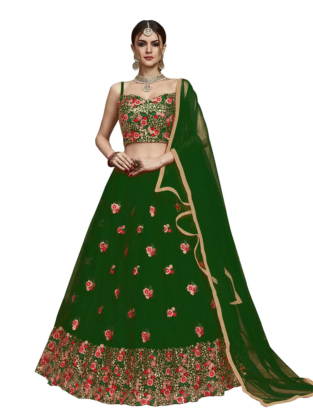 

Kedar Fab Embroidered Semi-Stitched Lehenga & Unstitched Blouse With Dupatta, Green