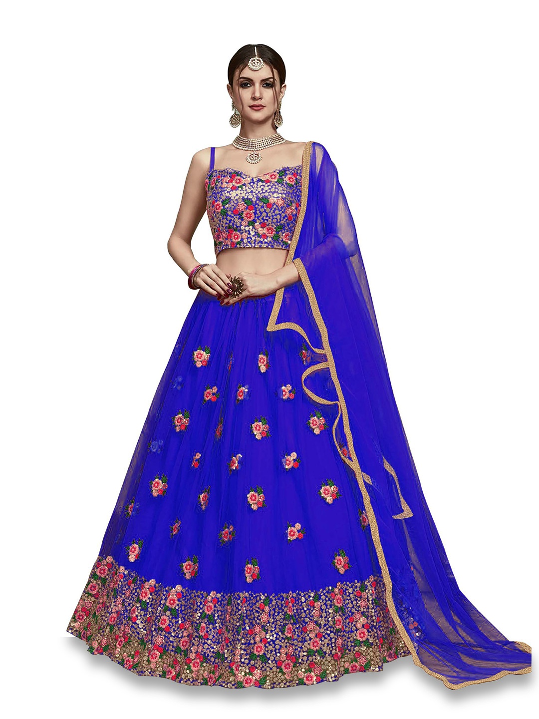 

Kedar Fab Embroidered Semi-Stitched Lehenga & Unstitched Blouse With Dupatta, Blue