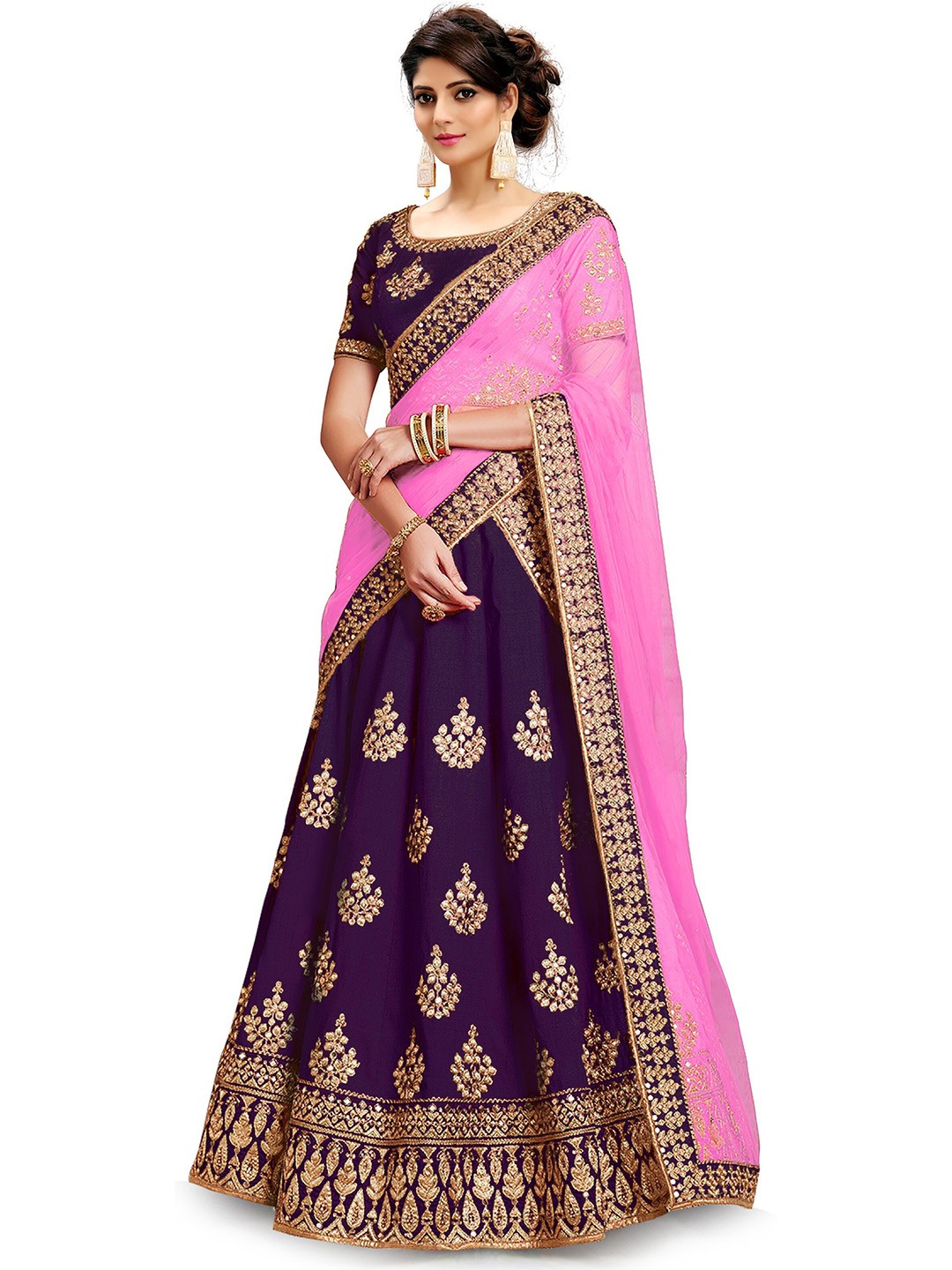 

Kedar Fab Embroidered Semi-Stitched Lehenga & Unstitched Blouse With Dupatta, Purple