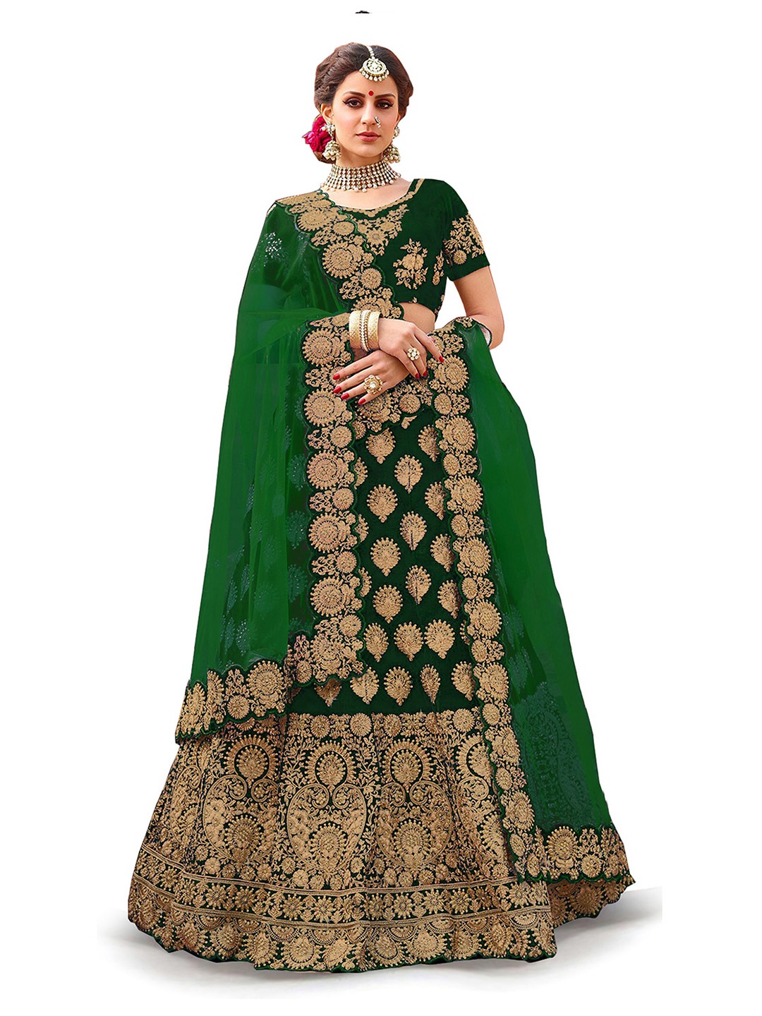 

Kedar Fab Embroidered Thread Work Semi-Stitched Lehenga & Unstitched Blouse With Dupatta, Green