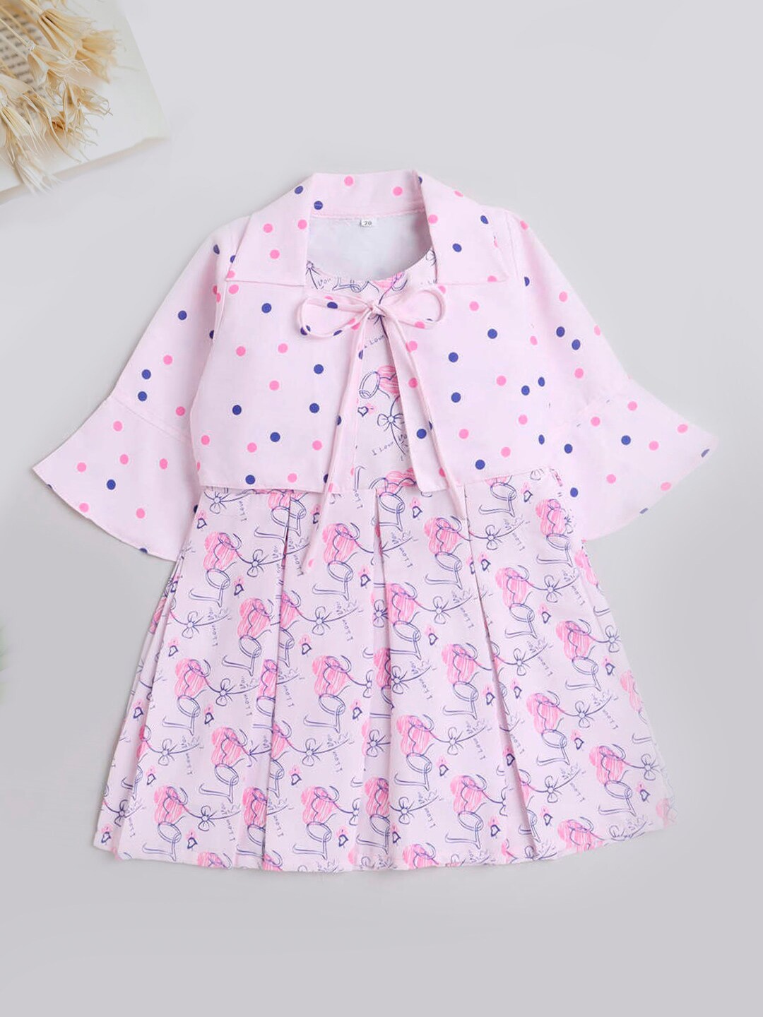 

The Magic Wand Girls Typography Printed Crepe Casual Fit & Flare Dress With Jacket, Pink