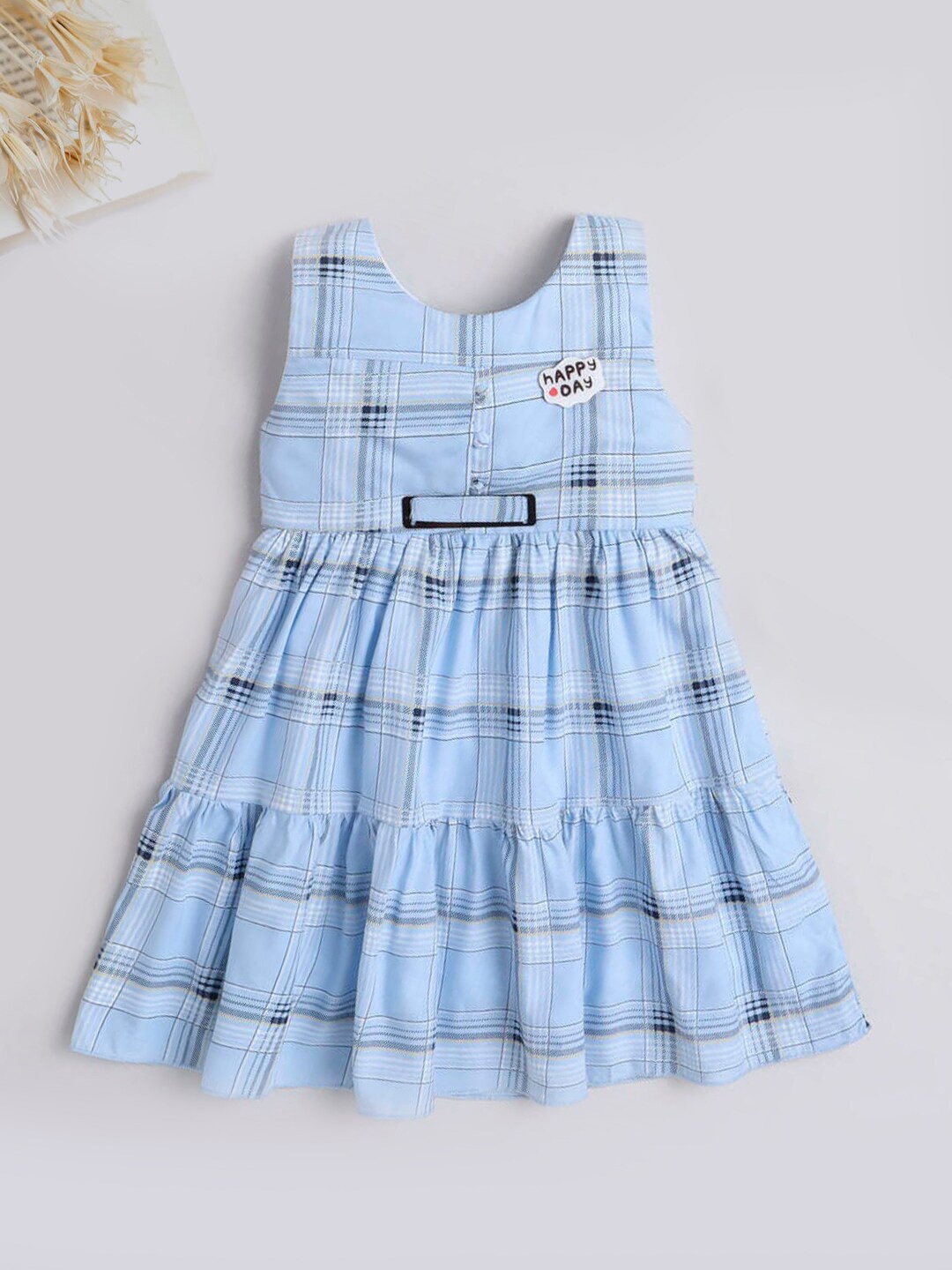 

The Magic Wand Girls Checked Printed Gathered Detailed A-Line Dress, Blue