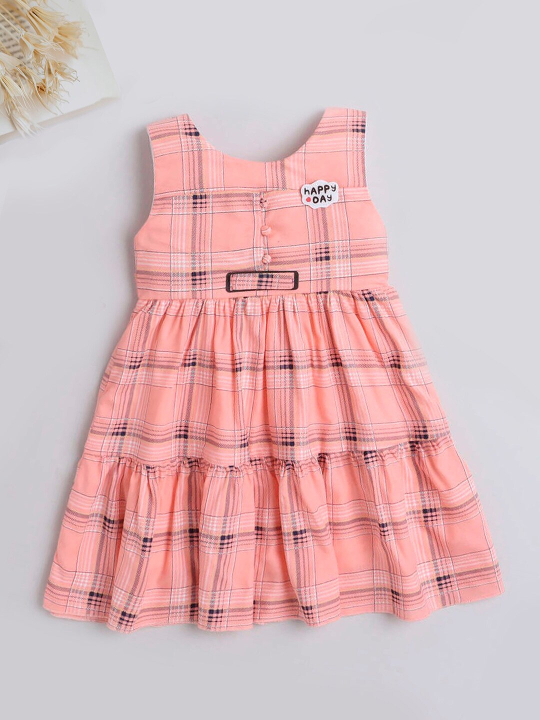 

The Magic Wand Girls Checked Sleeveless Fit & Flare Dress, Peach