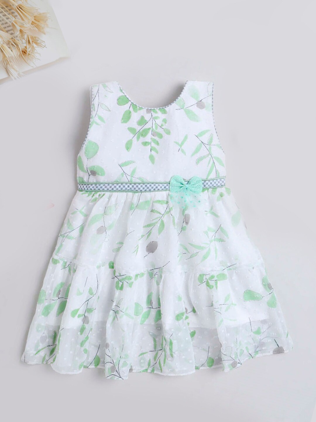 

The Magic Wand Girls Floral Printed Sleeveless Fit & Flare Dress, Green