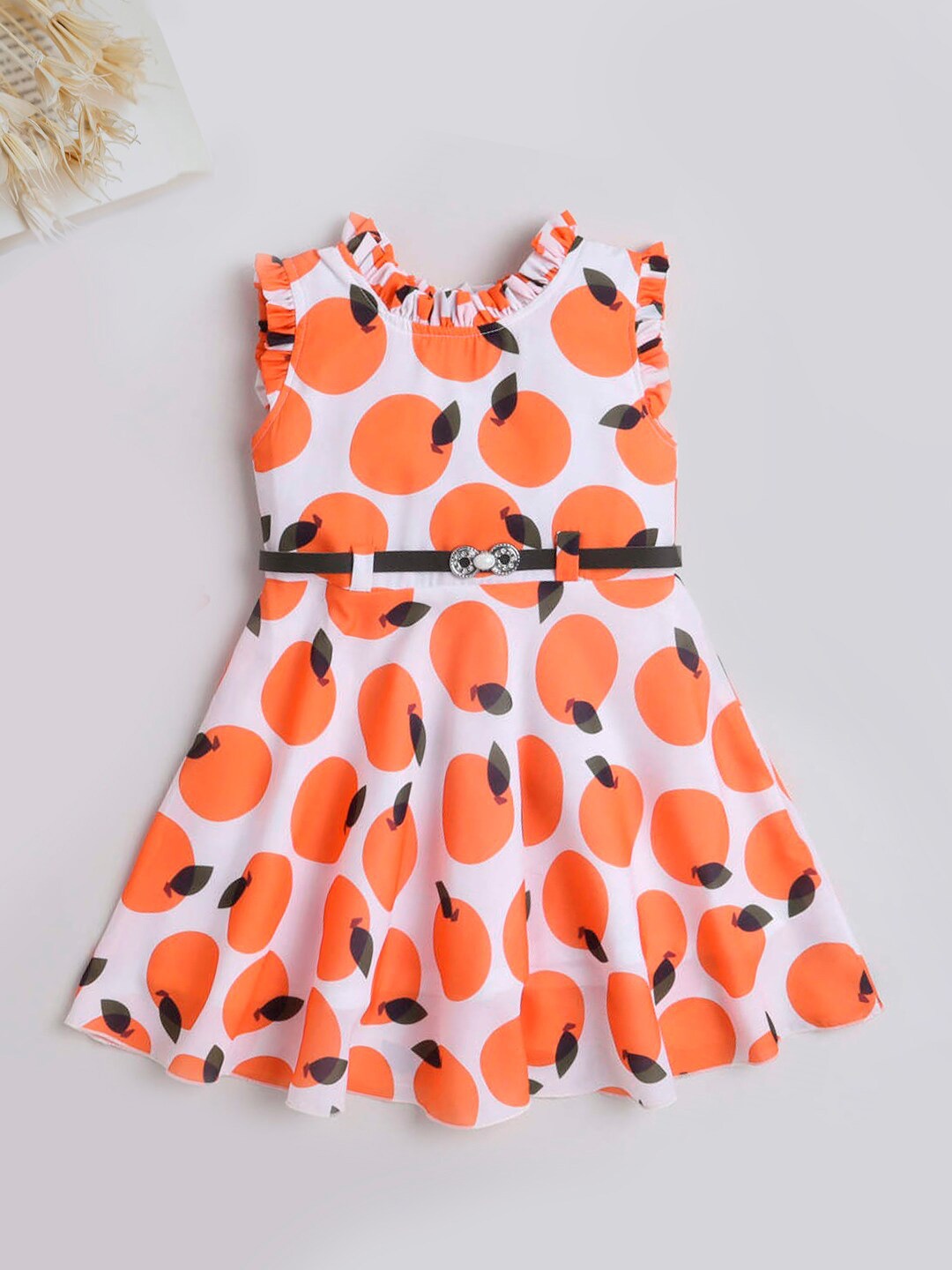 

The Magic Wand Girls Polka Dot Printed Ruffles Fit & Flare Dress, Orange