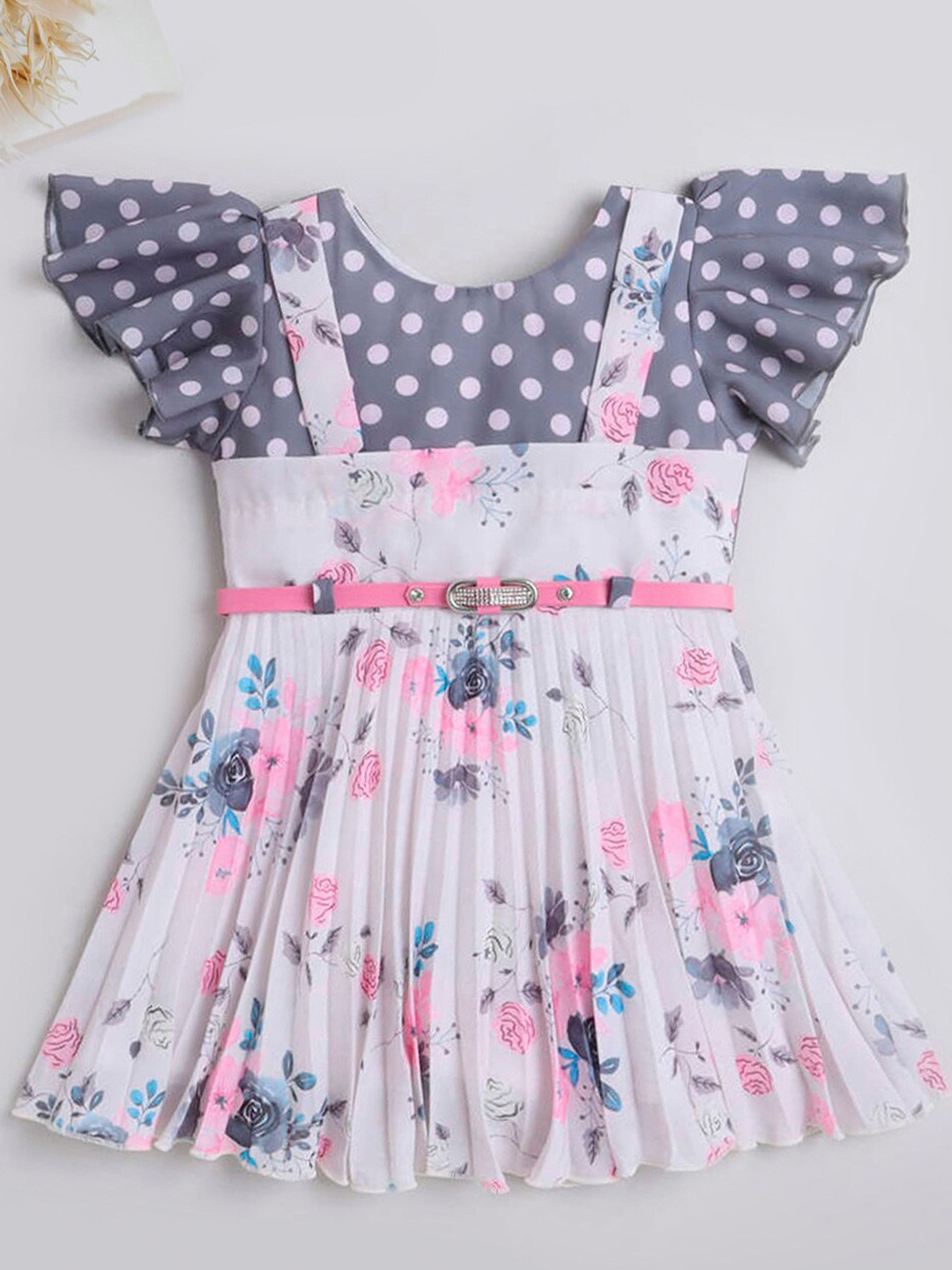 

The Magic Wand Girls Floral Print Flutter Sleeve Crepe Fit & Flare Dress, White