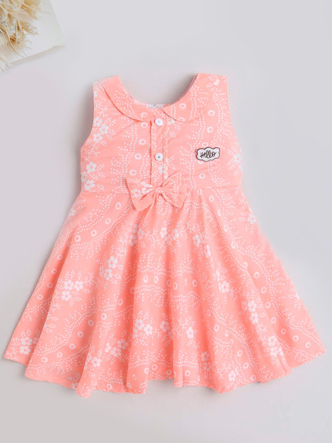 

The Magic Wand Girls Floral Print Georgette Fit & Flare Dress, Peach