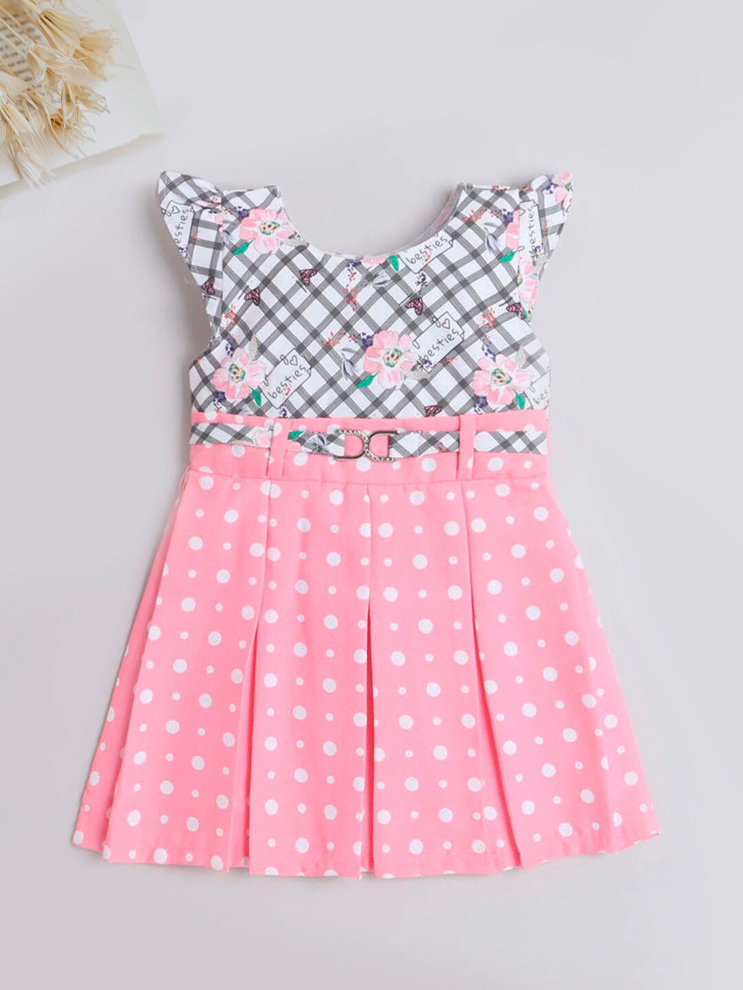 

The Magic Wand Girls Polka Dot Print Flutter Sleeve Fit & Flare Dress, Peach