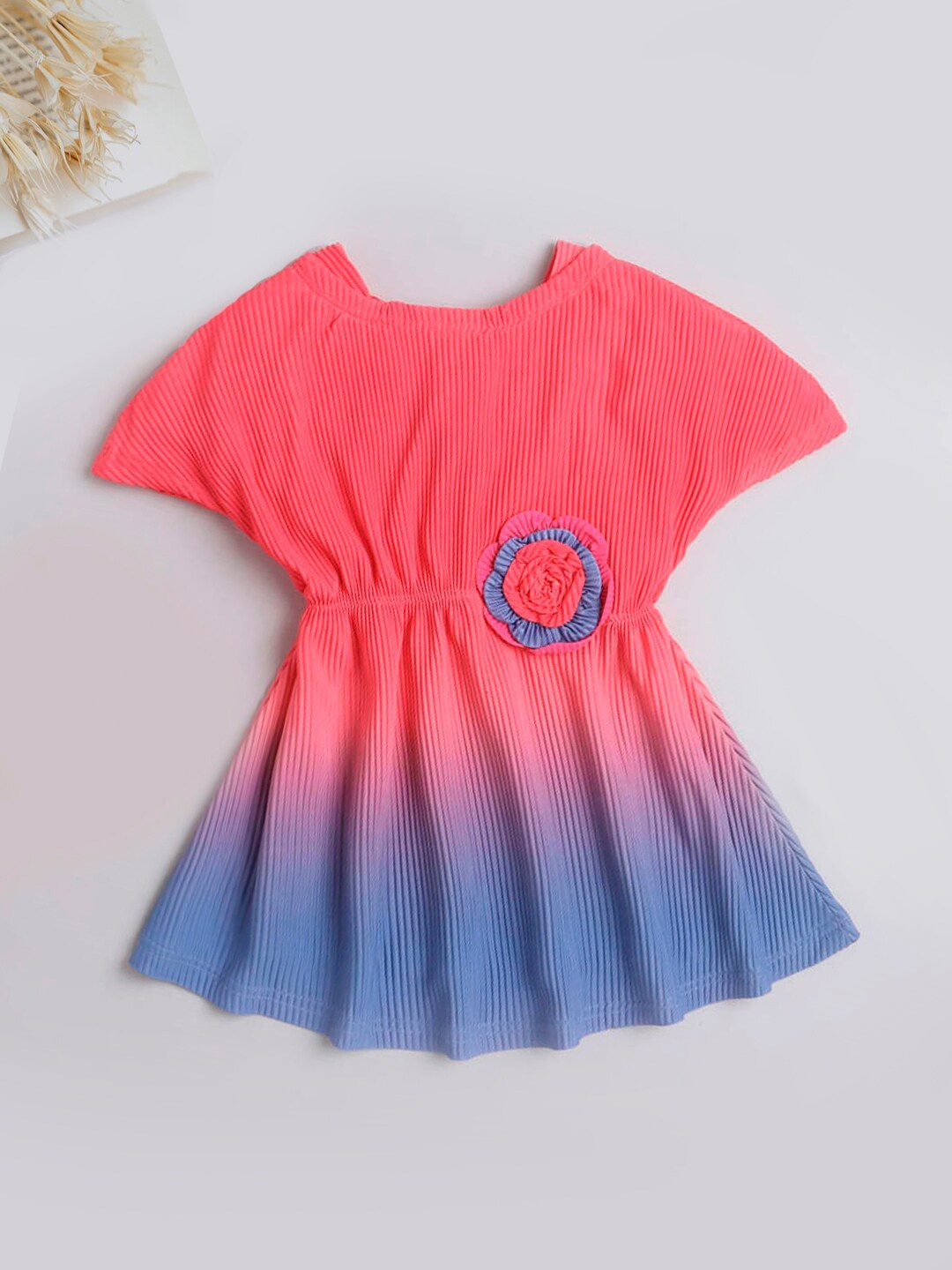 

The Magic Wand Girls Striped Extended Sleeves Fit & Flare Dress, Coral