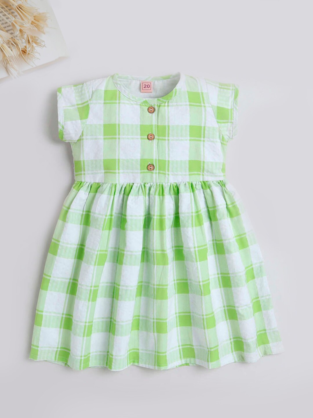 

The Magic Wand Girls Checked Fit & Flare Dress, Green