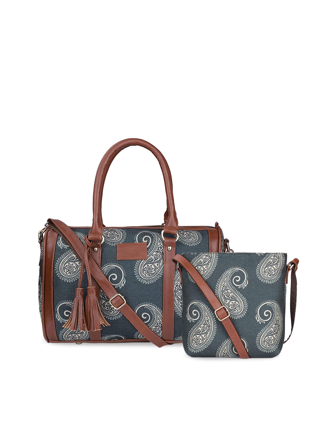 

THE CLOWNFISH Lorna and Aahna Set of 2 Paisley Printed Structured Handheld and Sling Bags, Grey