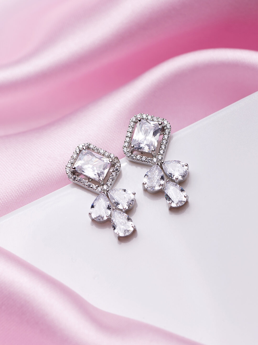 

Zavya 925 Sterling Silver CZ Square Drop Earrings