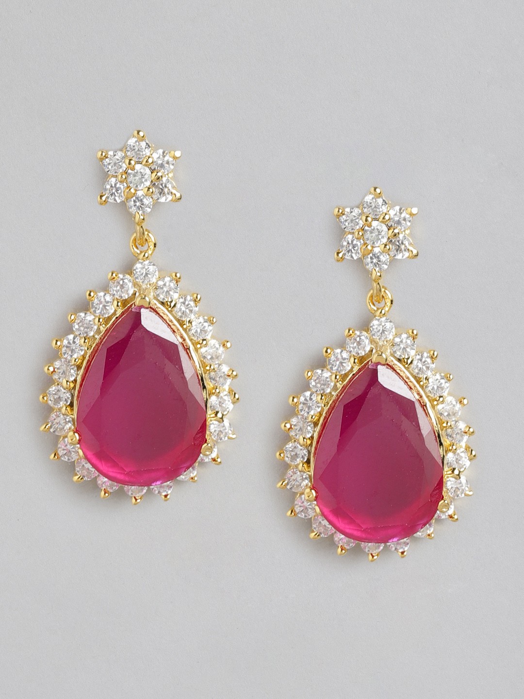

Zavya 925 Pure Silver Silver-Plated CZ Teardrop Shaped Drop Earrings, Gold