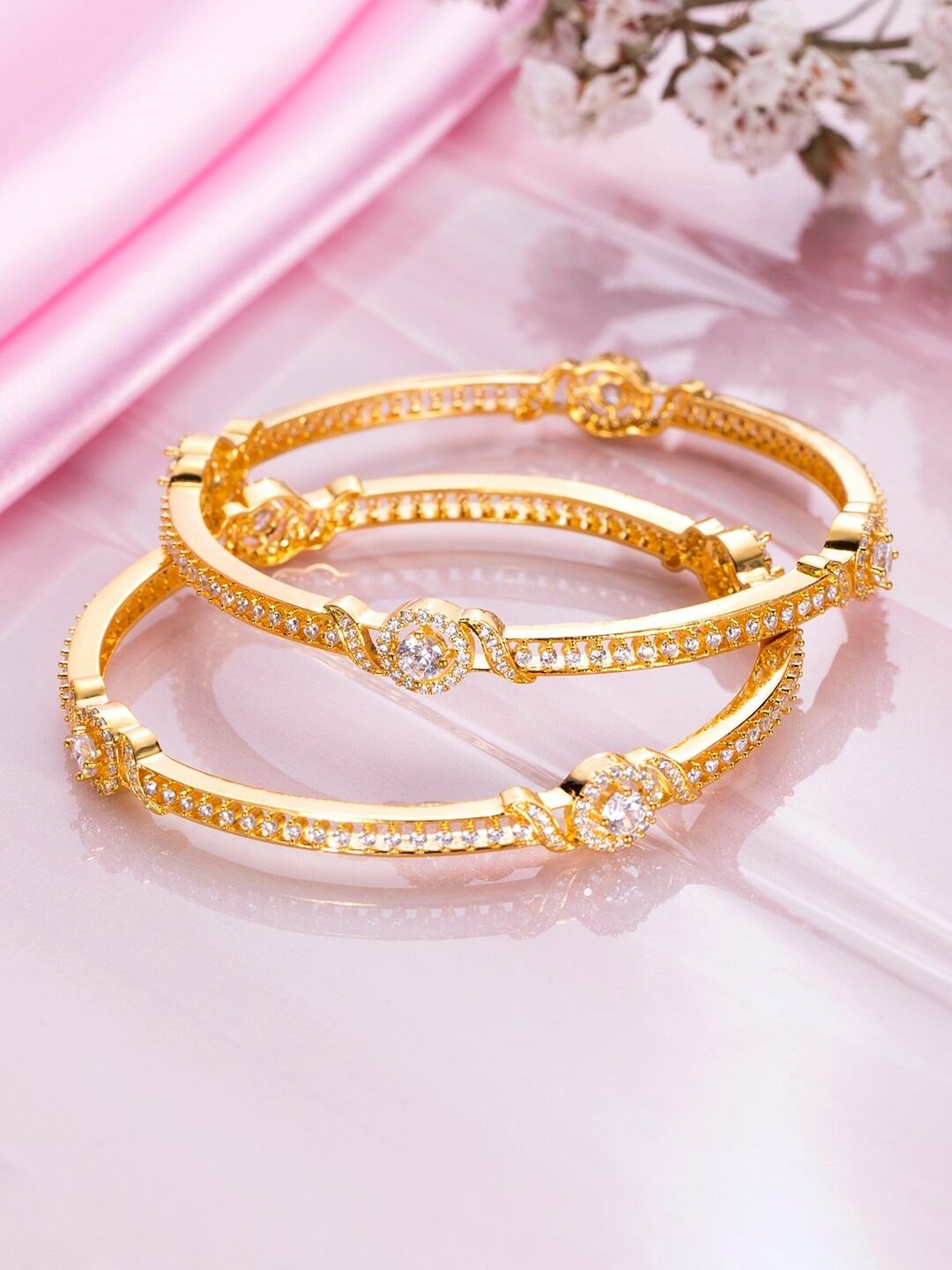 

Zavya Women Gold-Plated Set of 2 Stone Studded Sterling Silver Bangles
