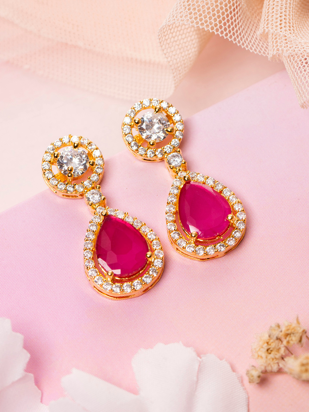 

Zavya 925 Pure Silver Teardrop Shaped Drop Earrings, Gold