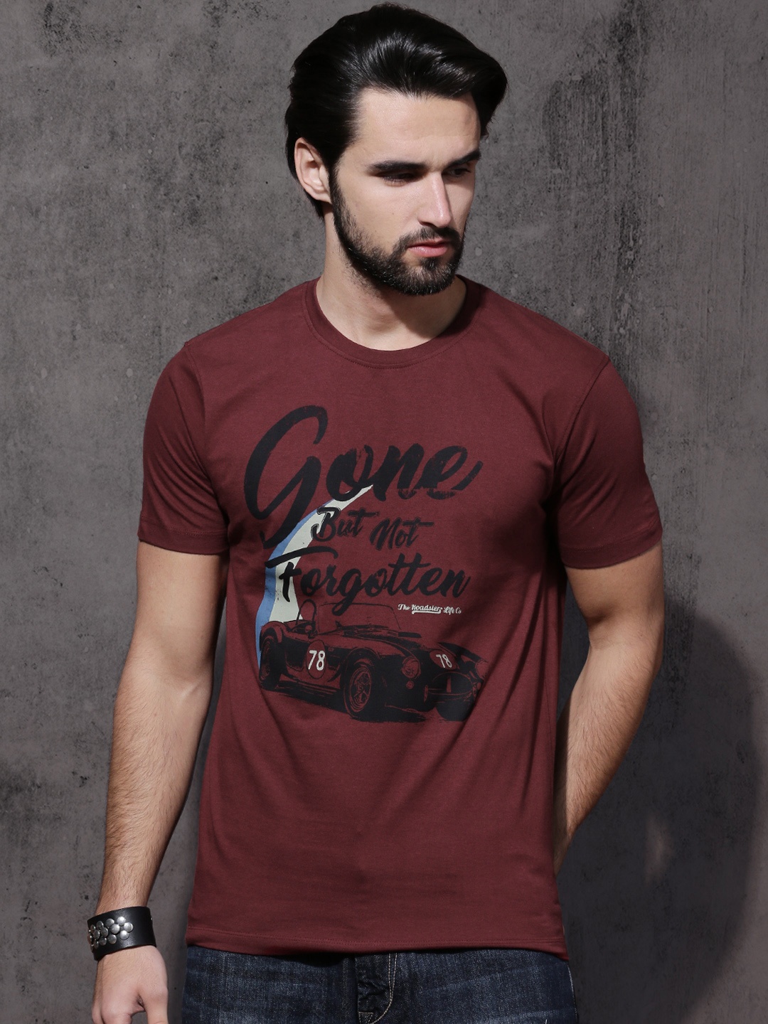 

Roadster Men Maroon Printed Round Neck Pure Cotton T-shirt